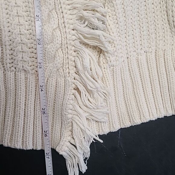 J. Crew Women's cream ivory cable knit sweater size L fringe winter casual prep - Picture 8 of 10